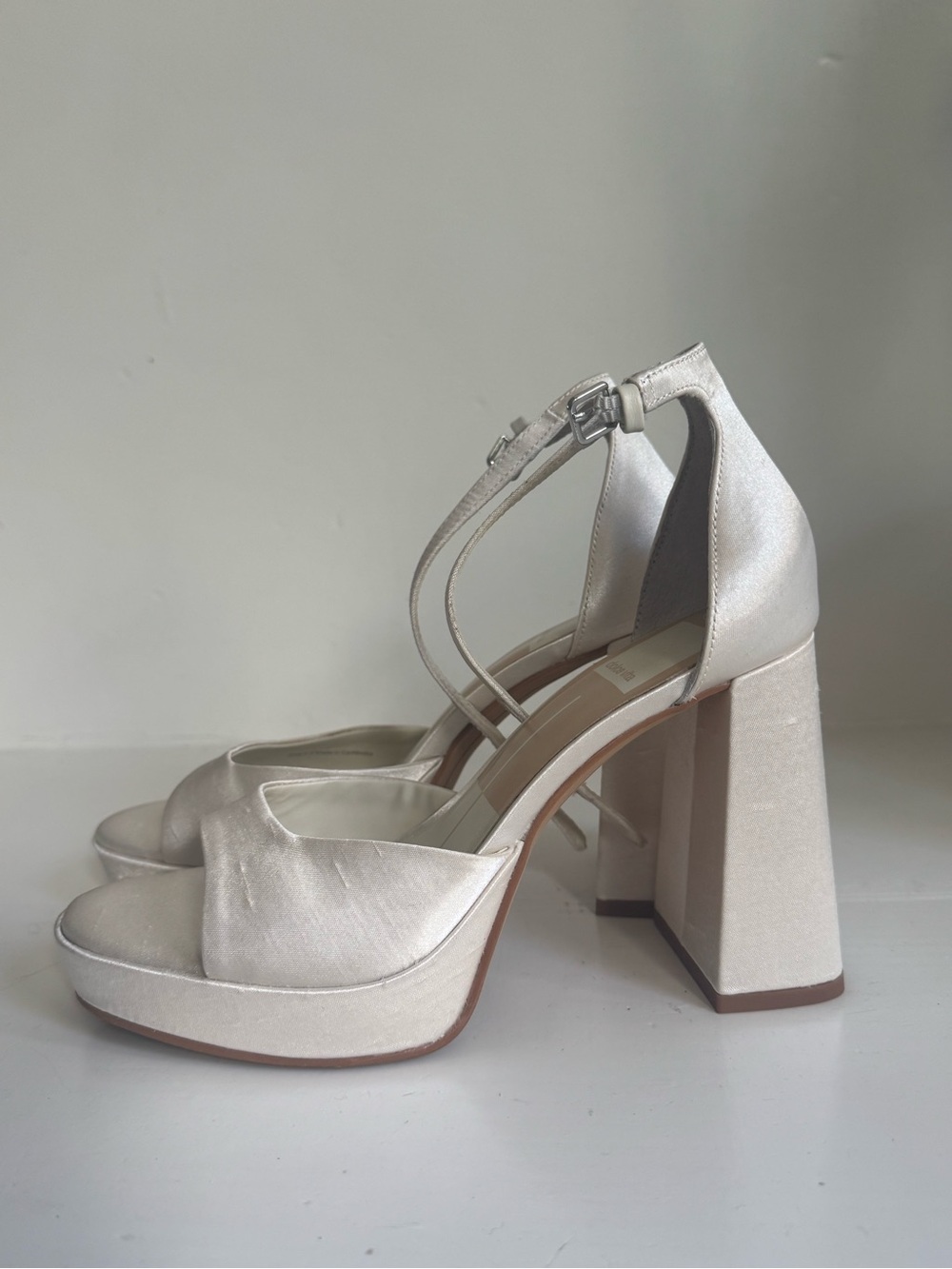 Dolce Vita Pandro Block Heel Ivory Satin Platform Sandals